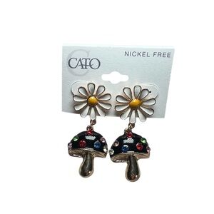 NWT Cato Black and Gold Mushroom Earrings with Colorful Accents